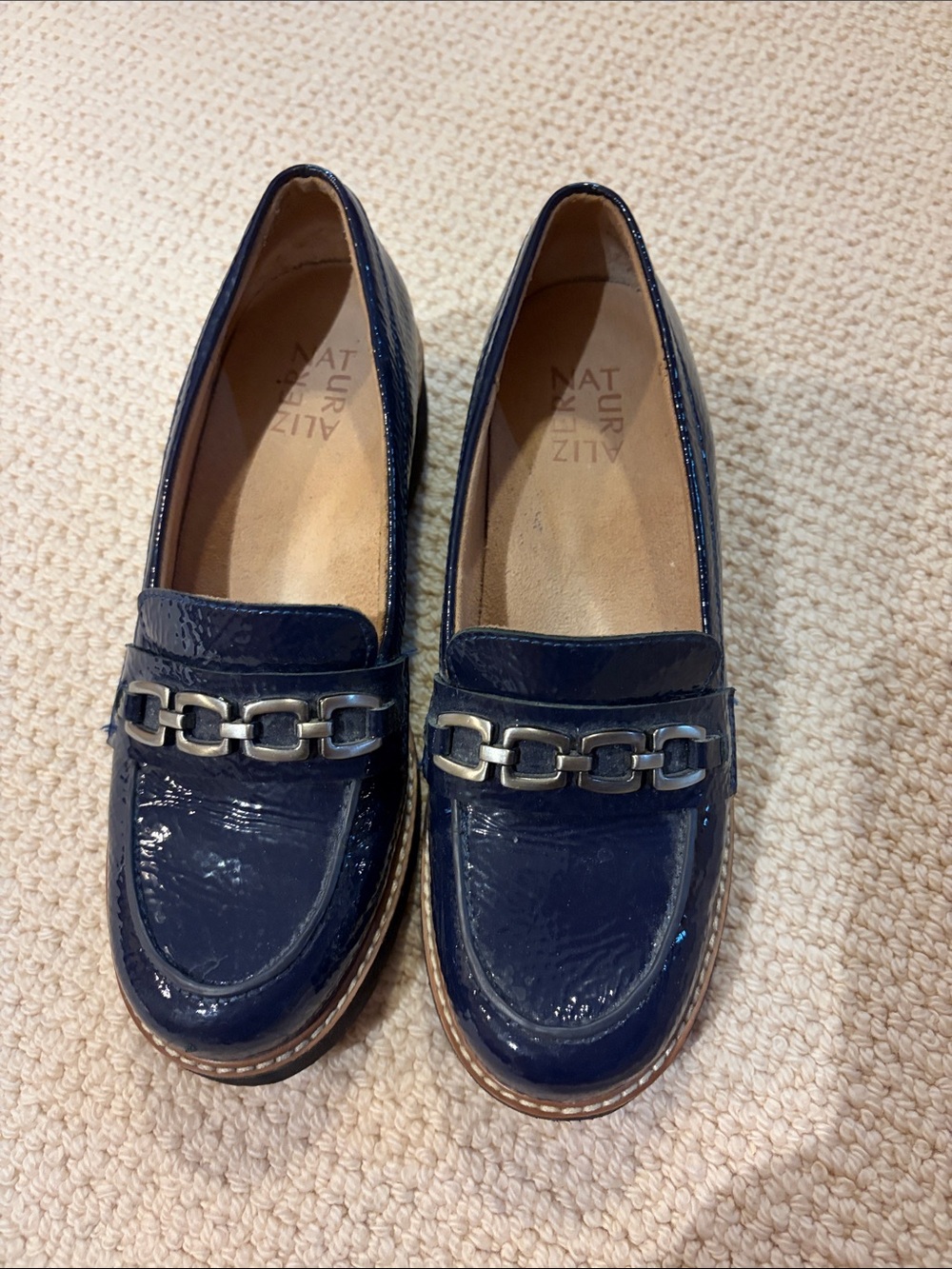 Naturalizer Chunky Loafers Patent Leather Chain-Trim Loafers